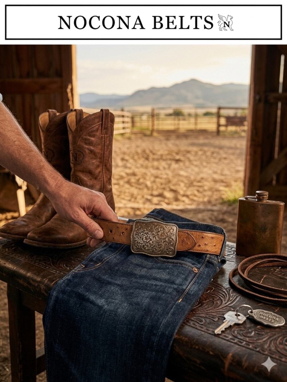 Nocona Vintage Genuine Ostrich Belt & Crumrine Bronze Buckle